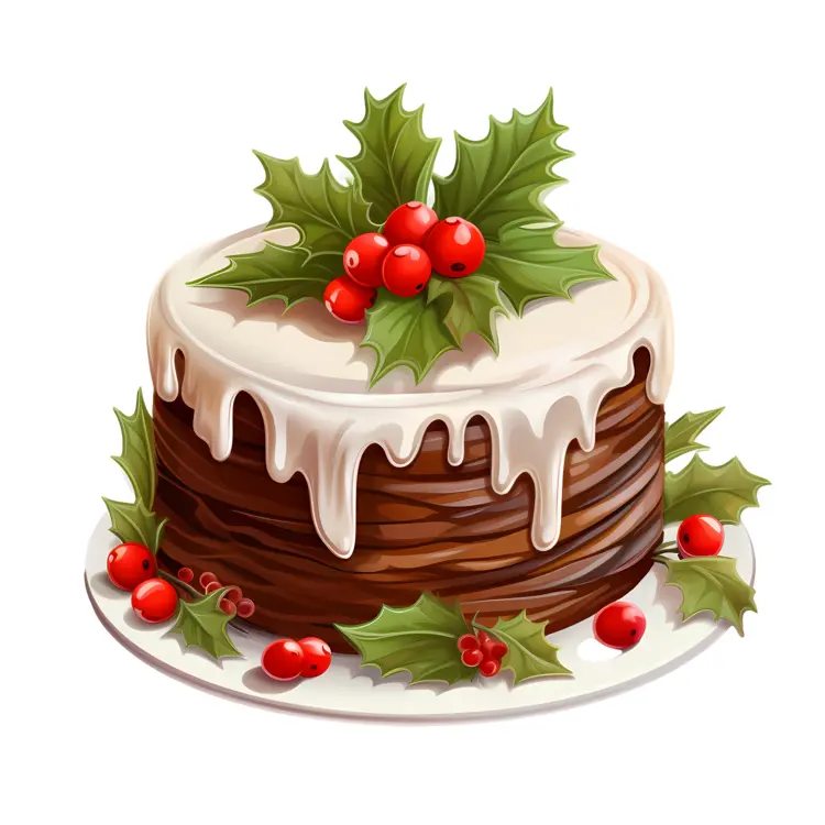 Christmas Cake with Holly and Berries
