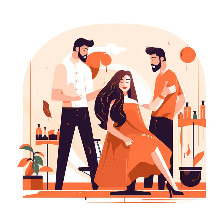 Salon Scene with Hairdressers and Client