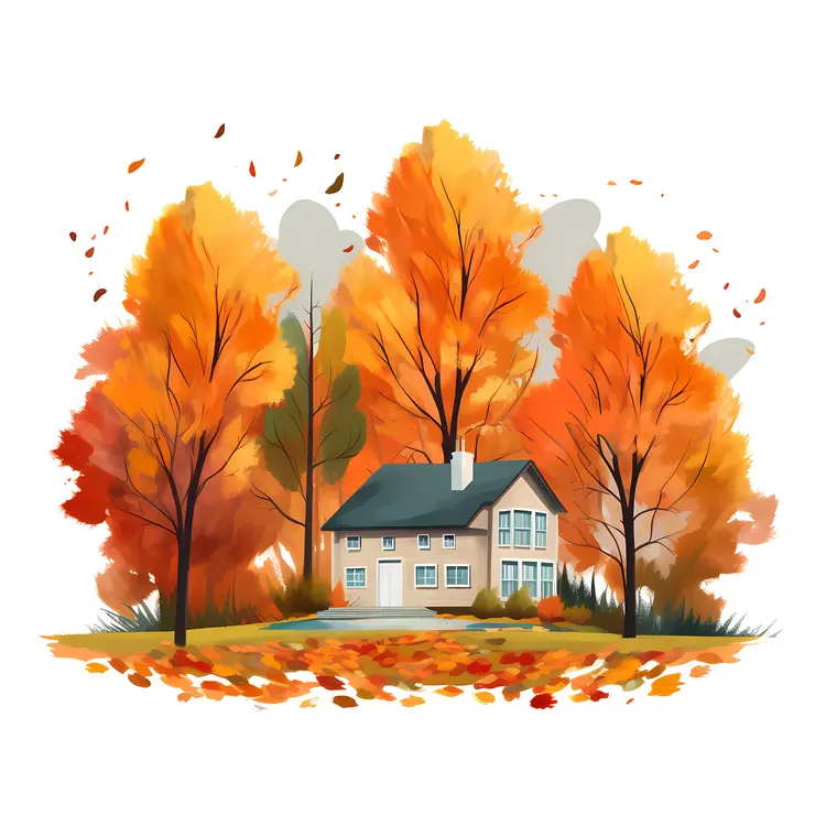 Small house amidst autumn colors