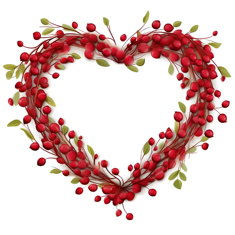 Heart-Shaped Frame with Red Berries and Leaves