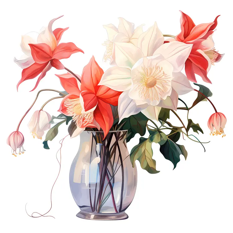 Red and White Flowers in a Glass Vase
