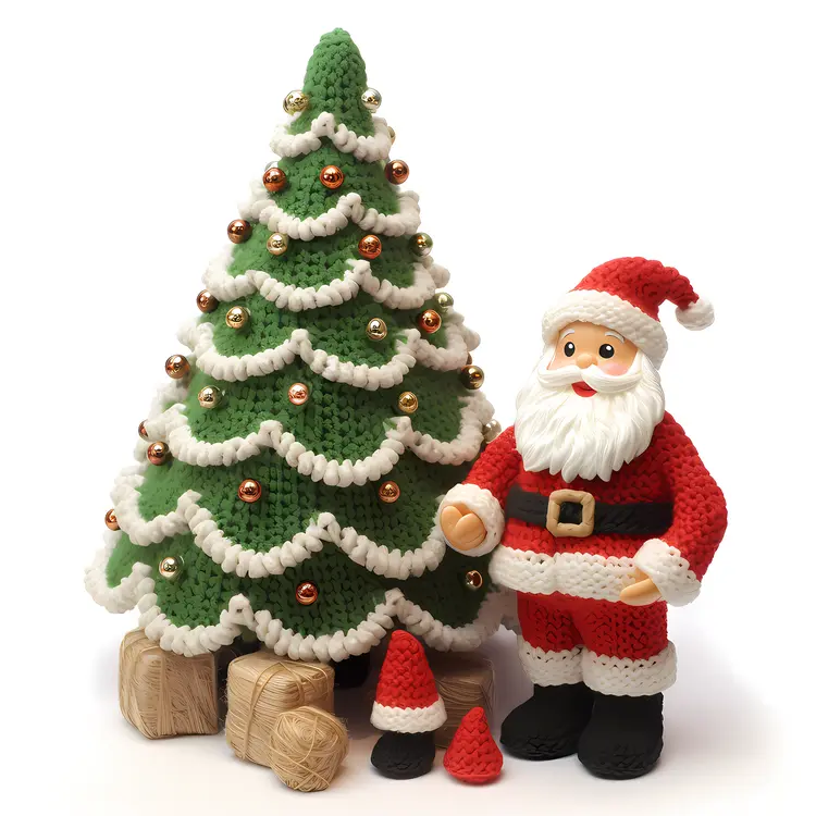 Santa Claus and Christmas Tree with White Garland