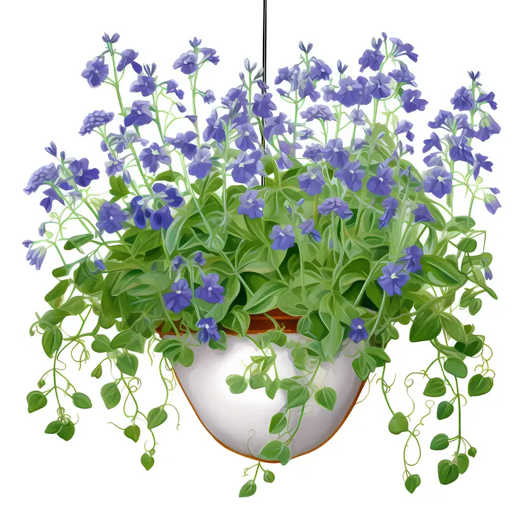 Beautiful Hanging Flower Pot with Purple Flowers