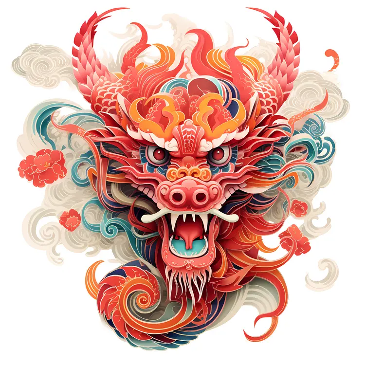 Dragon Head with Clouds Illustration