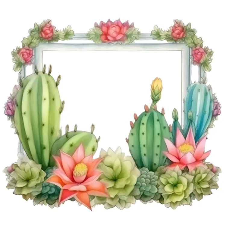 Cactus Frame with Flowers