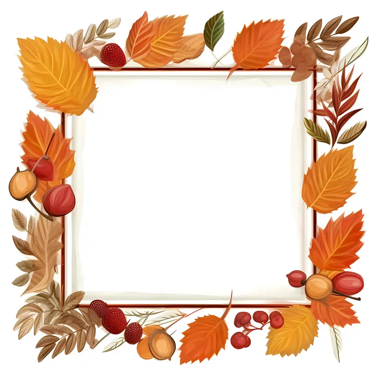 Autumn Leaves Frame with Acorns and Berries