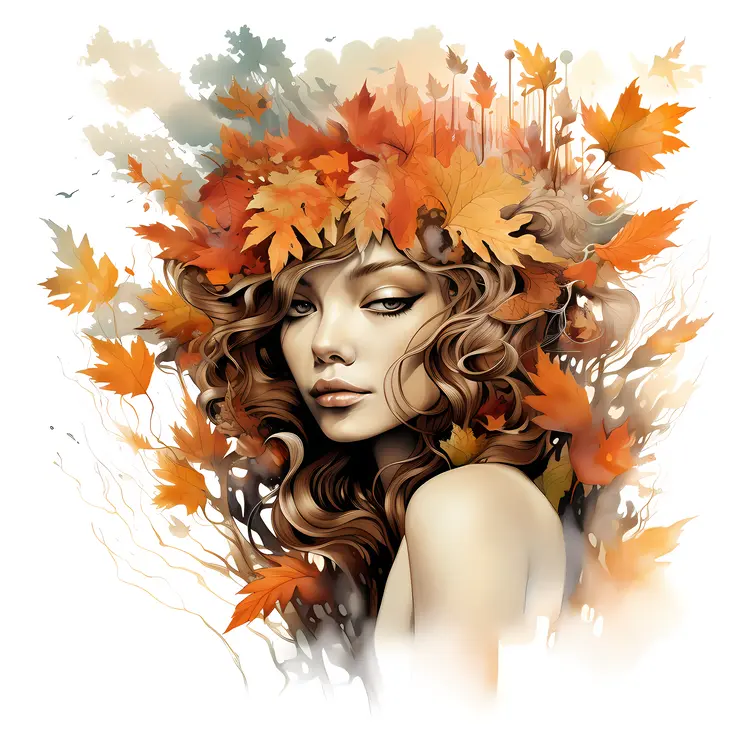 Woman with Autumn Leaves in Hair