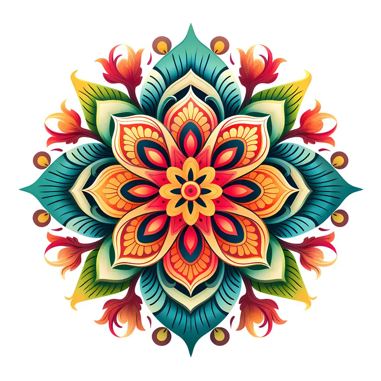 Colorful Mandala Art with Red and Green Tones