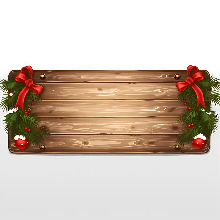 Christmas Wooden Sign with Red Bows and Holly