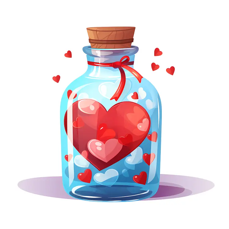 Heart in Glass Bottle with Ribbon