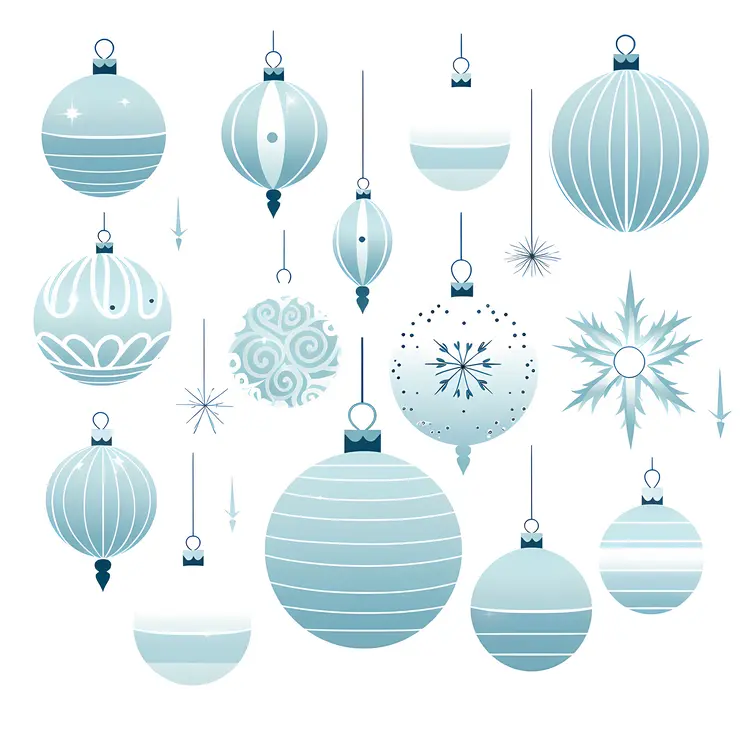 Illustrated Blue Christmas Ornaments