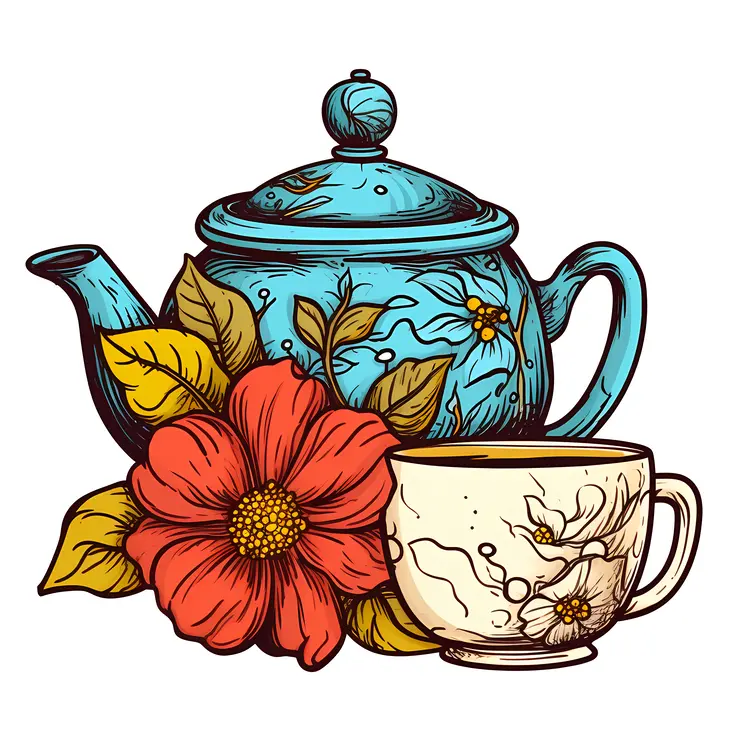 Beautiful Floral Teapot and Cup Illustration