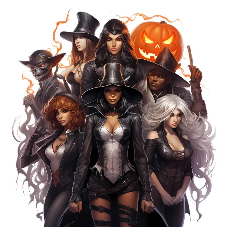 Group of Witches with Pumpkin