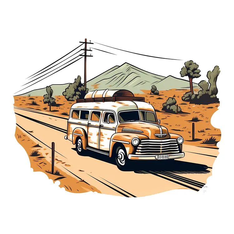 Vintage Van on Desert Road