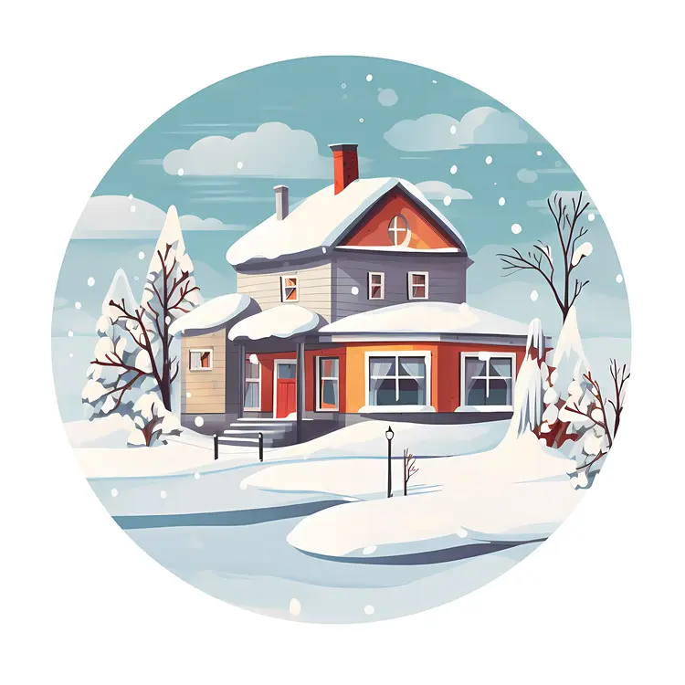 Snowy House with Red Roof