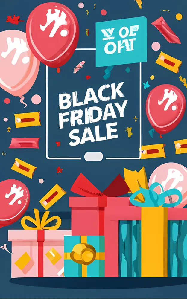 Black Friday Sale with Balloons and Gifts