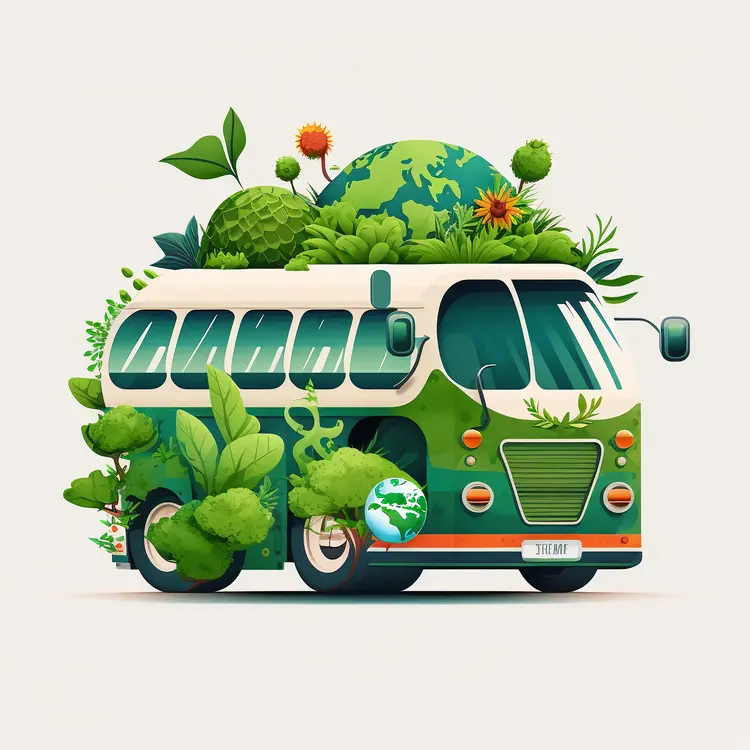 Eco-friendly Green Bus with Nature Elements