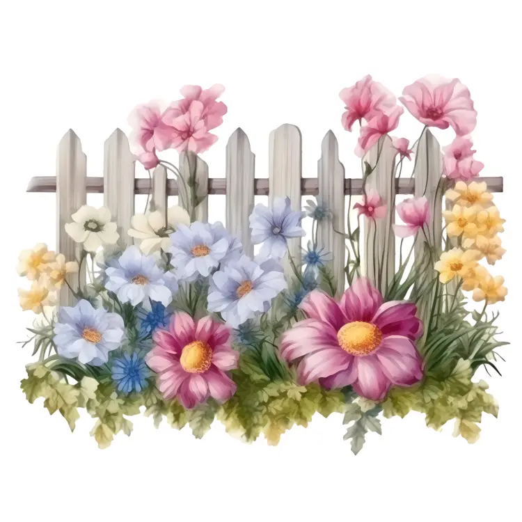 Wooden Fence with Colorful Flowers