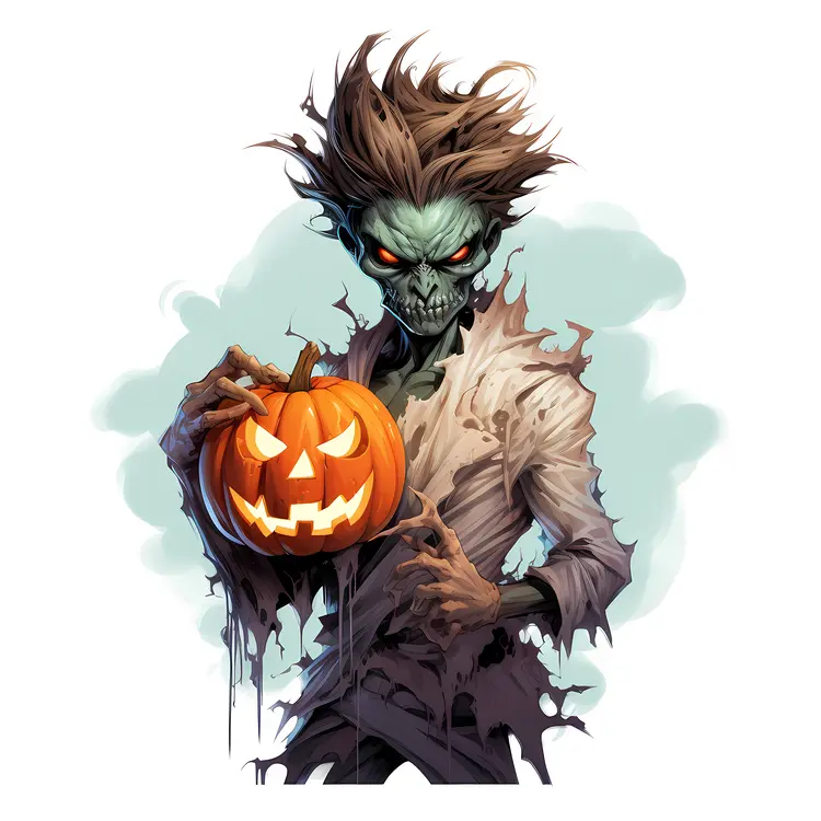 Zombie Holding Pumpkin for Halloween
