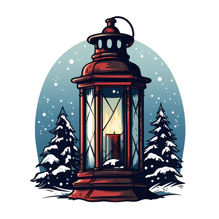 Winter Lantern with Snowy Background
