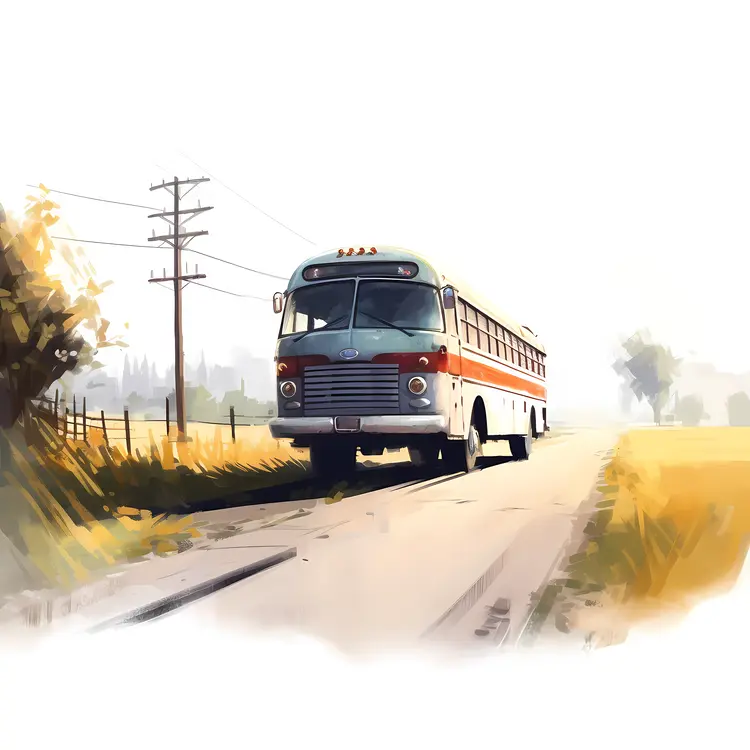 Vintage Bus on a Sunny Road