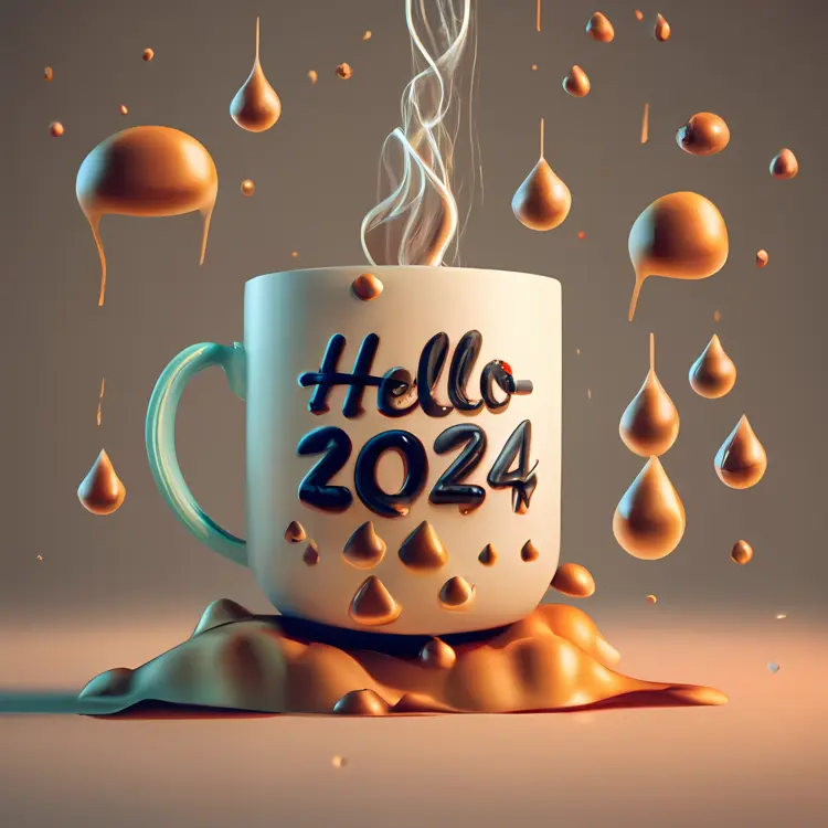 Hello 2024 Coffee Mug with Steaming Splash