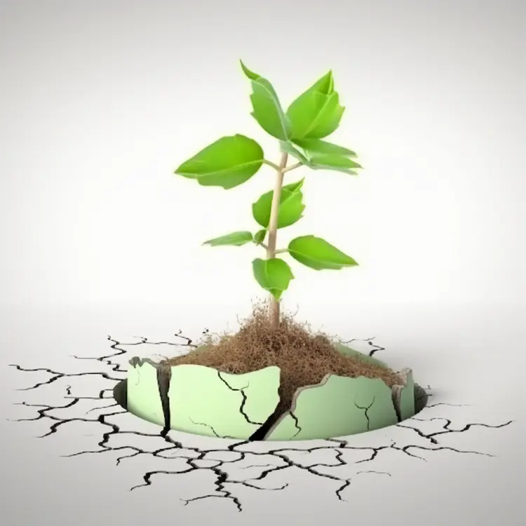 Green Seedling Growing from Cracked Ground