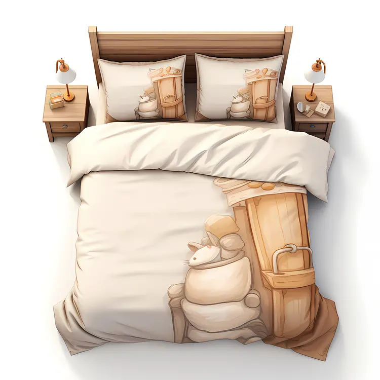 Bed with Cute Animal Print Bedding