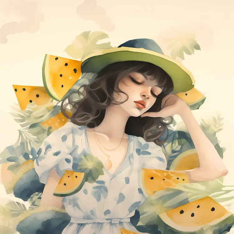 Dreamy Girl with Watermelon