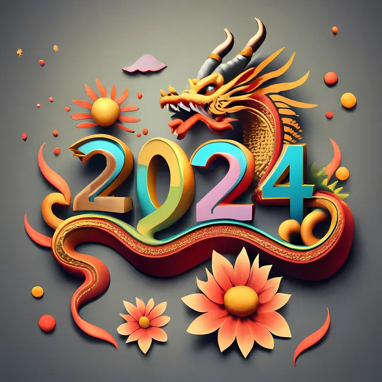 2024 with Dragon and Flowers