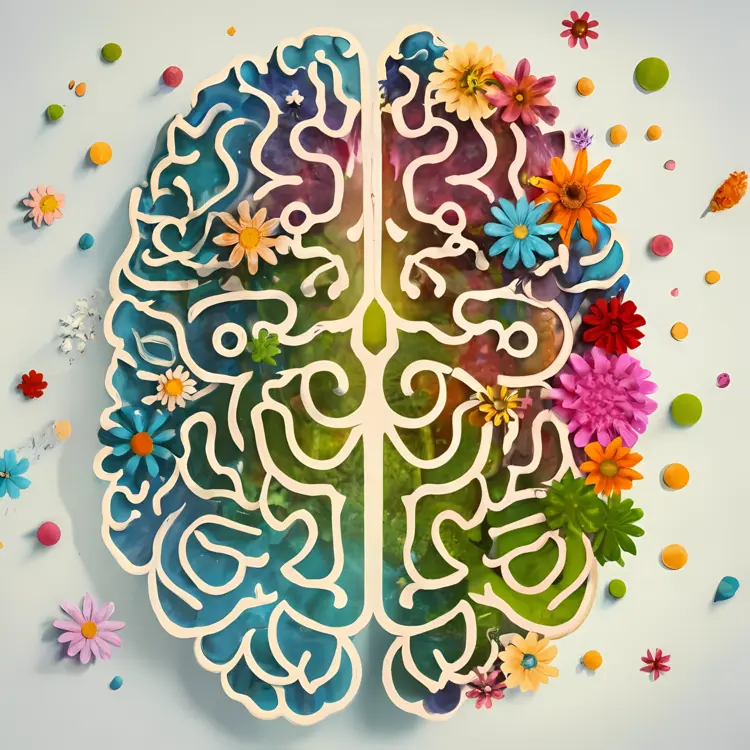 Colorful Flower Brain Illustration for Mental Health Concept