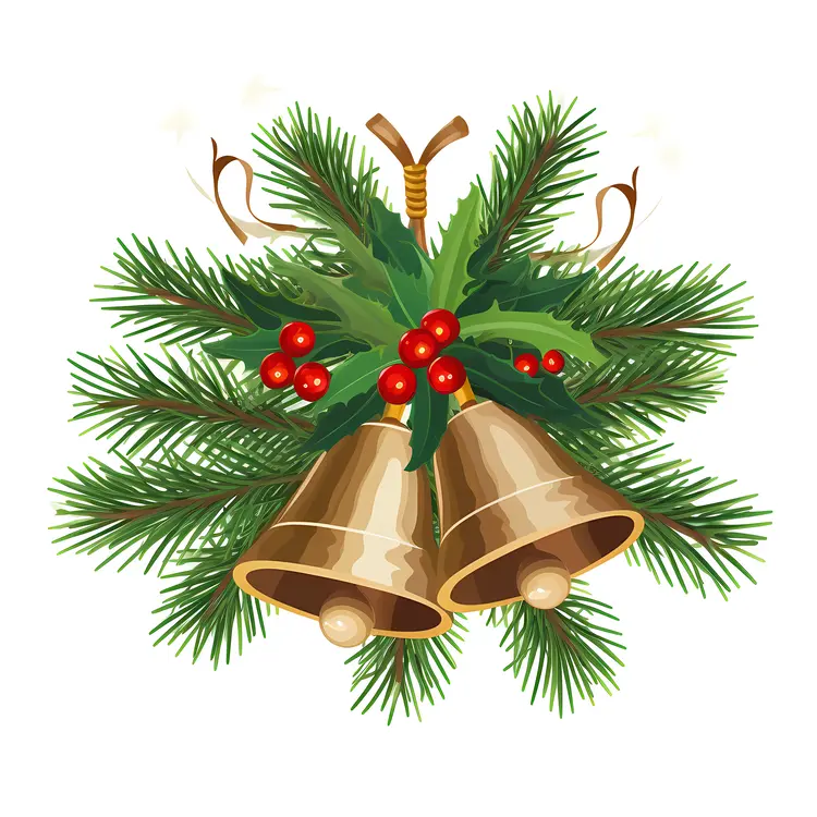 Festive Christmas Bells with Pine and Berries