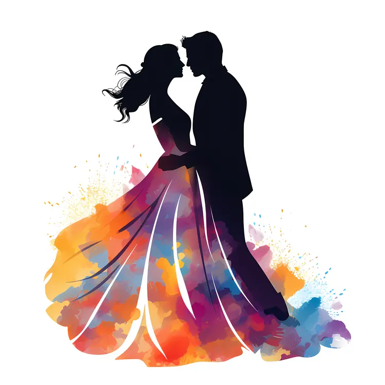 Colorful Silhouette of a Dancing Couple