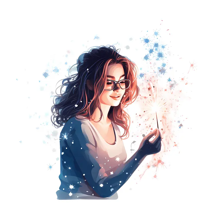 Woman with Sparkler in Festive Atmosphere