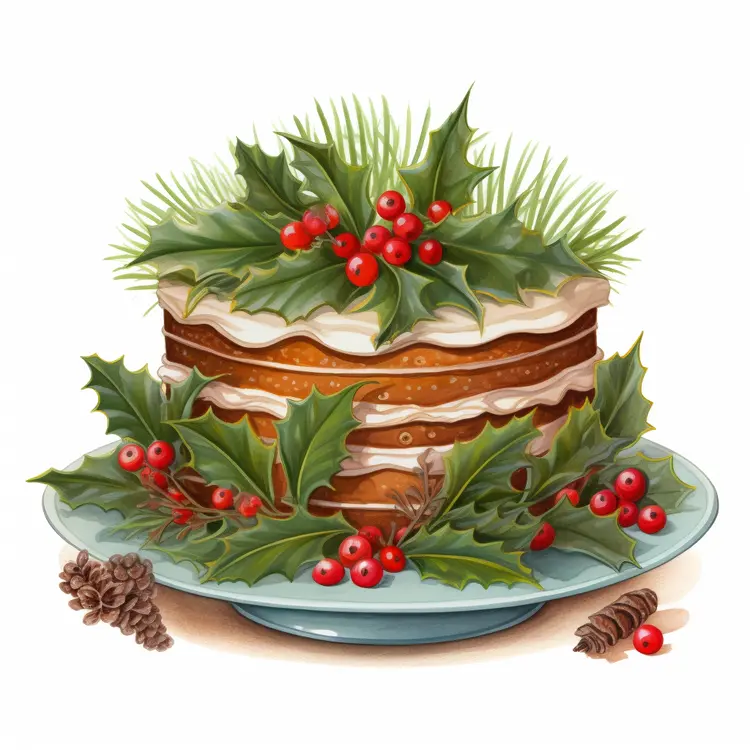 Christmas Cake with Holly and Berries
