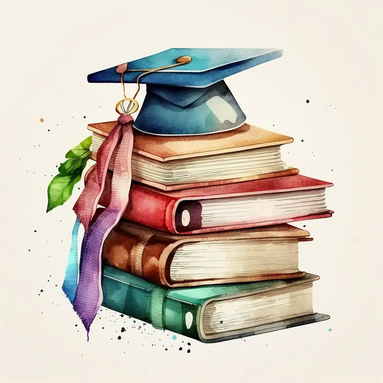 Graduation Cap on Stack of Books