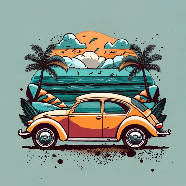 Orange Car on Tropical Beach