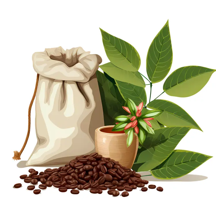 Bag of Coffee Beans with Leaves