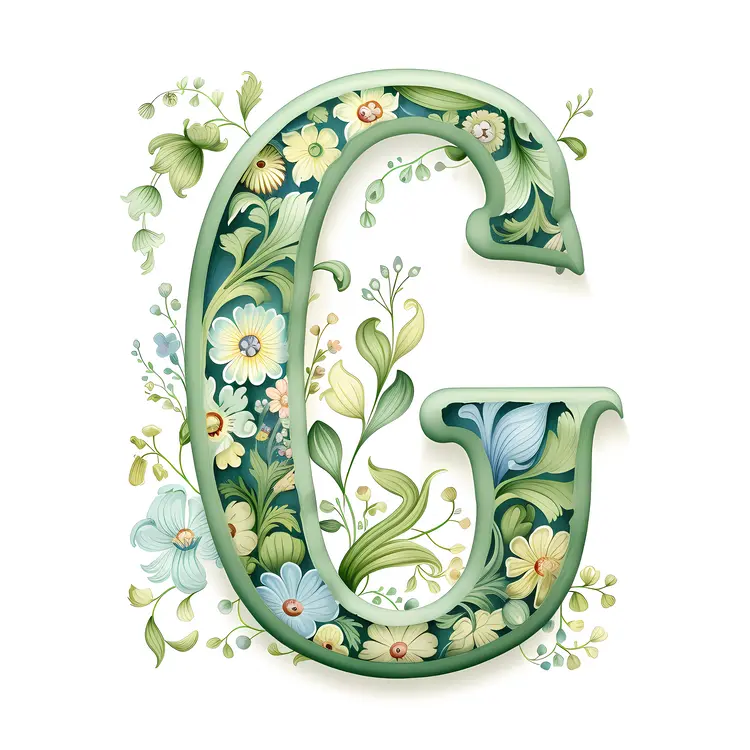 Floral Letter G with Leaves