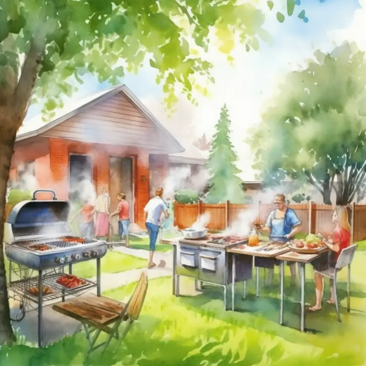 Family Barbecue in a Sunny Backyard
