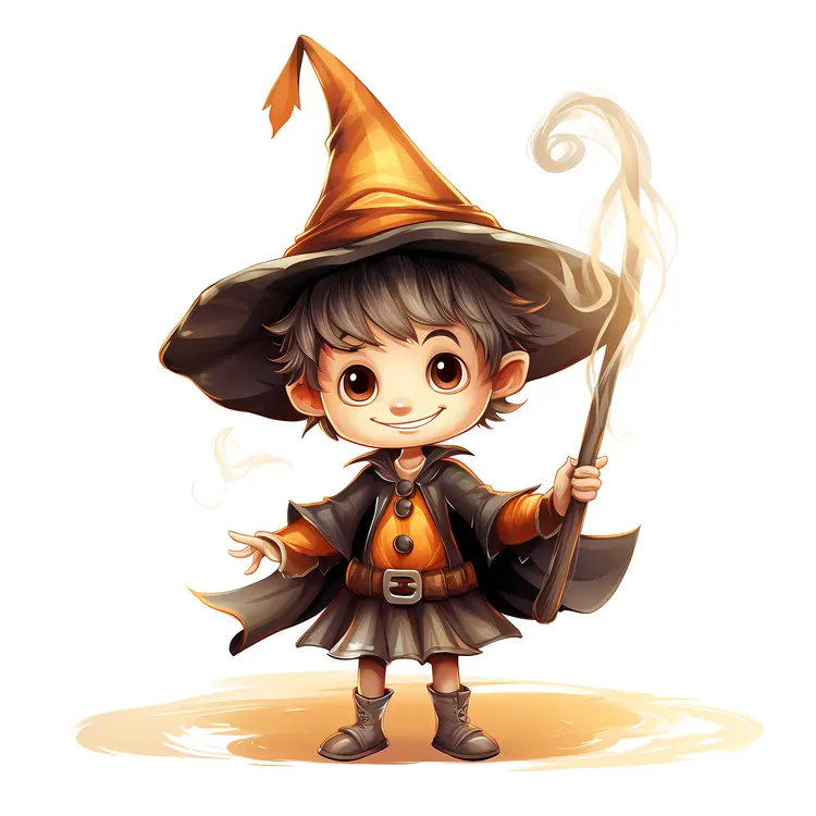 Cute Witch with Hat and Wand