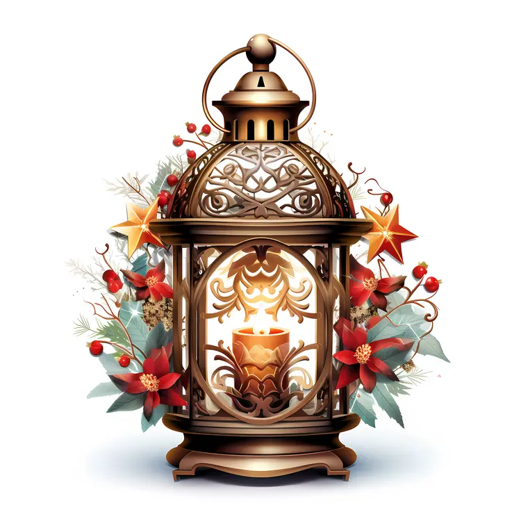 Bronze Lantern with Candle and Stars for Christmas