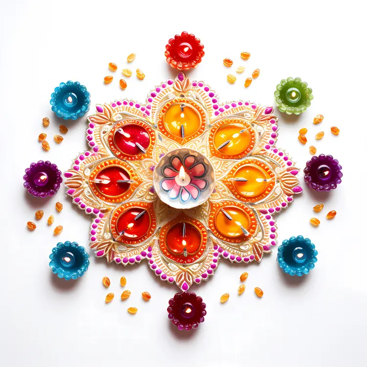 Colorful Rangoli with Candles for Diwali