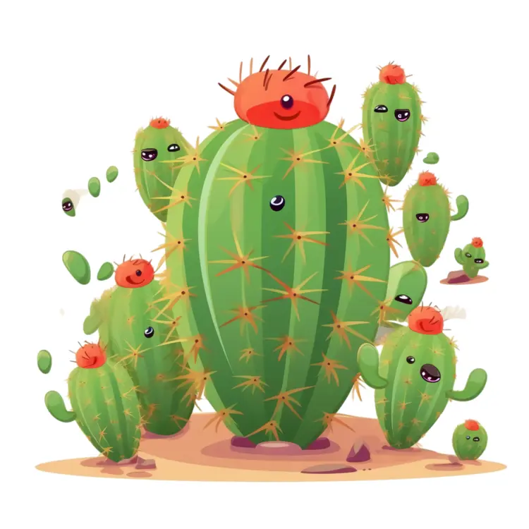 Cute Cacti with Faces Illustration