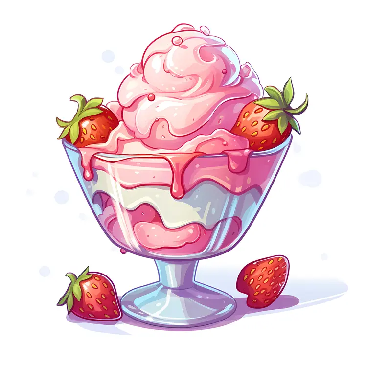Delicious Strawberry Ice Cream in Glass Bowl