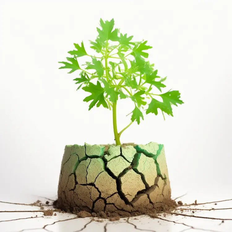 Green Seedling Growing in Cracked Soil
