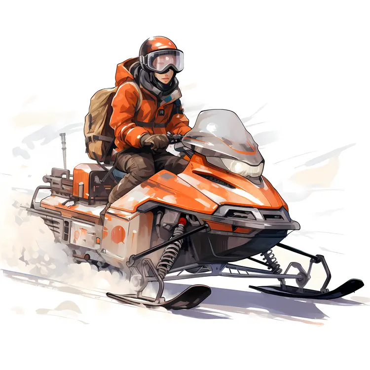 Orange Snowmobile in Action
