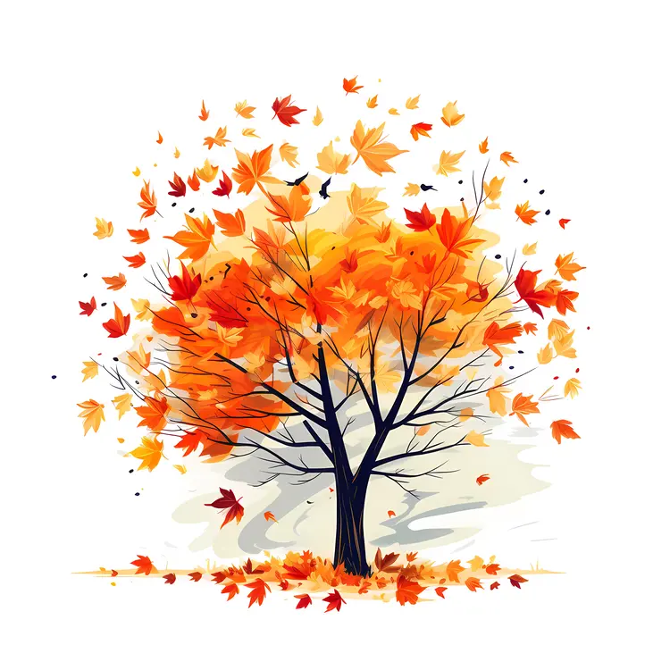 Orange Tree with Falling Leaves