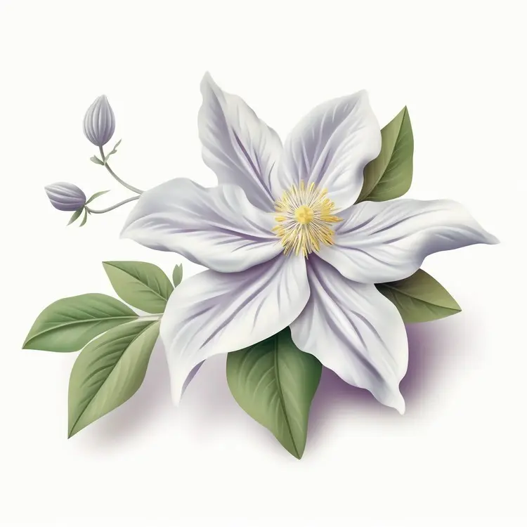 Beautiful White Flower with Green Leaves