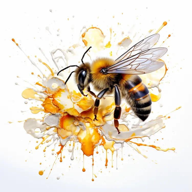 Bee with Honey Splash in Watercolor Style